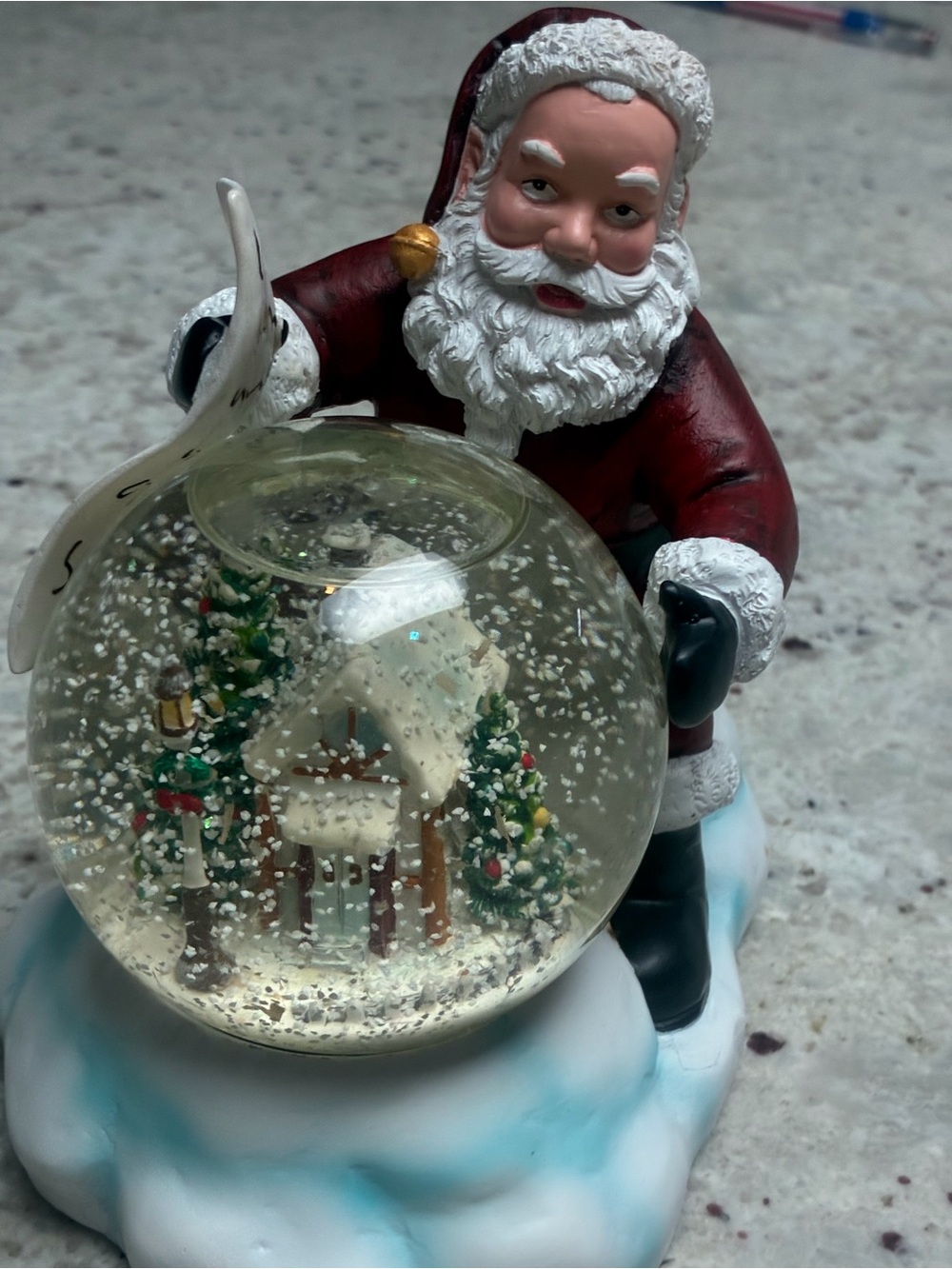 Cracker Barrel Santa Snow Globe Figurine - Red, White, Green
